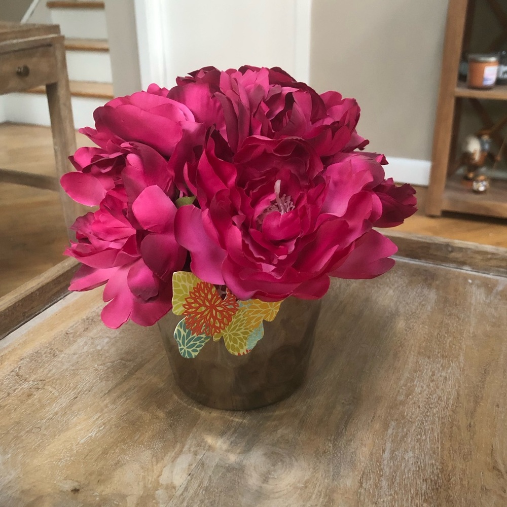Pink Peonies in Silver Planter Vase